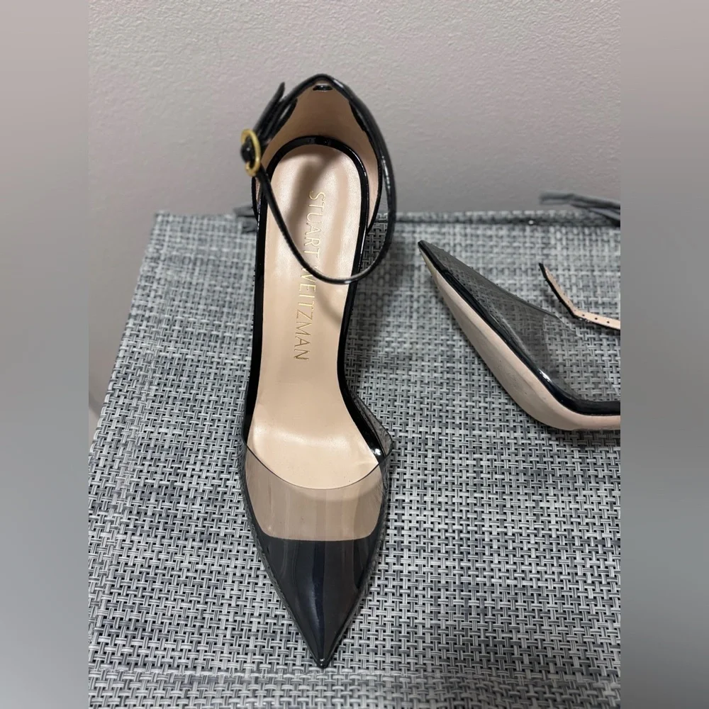 Stuart Weitzman PVC black leather ankle strap heel size 12. - Picture 8 of 14